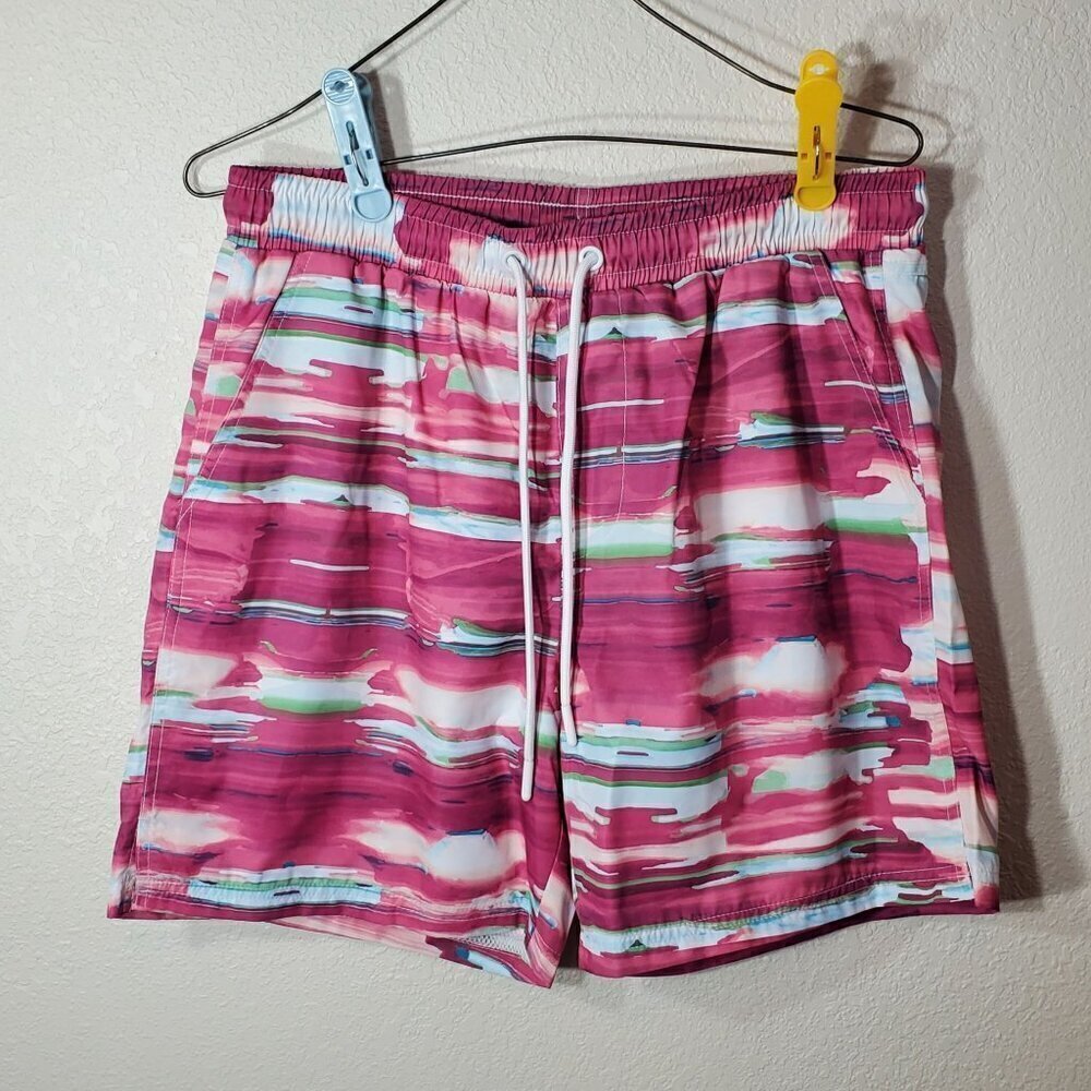 CSG Mens Large Swim Trunks Multicolor With Elastic Waistband & Drawstring